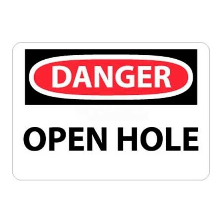 National Marker Co NMC OSHA Sign, Danger Open Hole, 10in X 14in, White/Red/Black D459RB